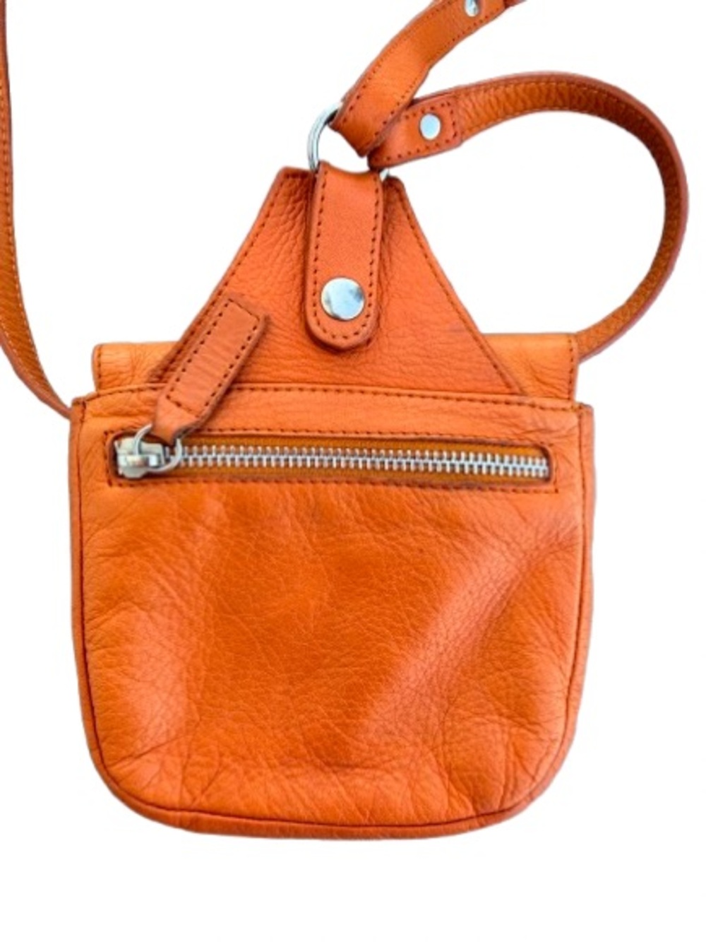 Sundance Italy Orange Pebbled Leather Mini Crossbody Boho Festival Pocket Purse - Picture 2 of 7
